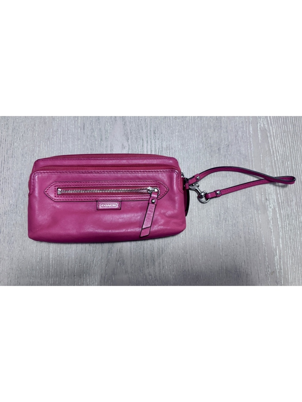 Coral Coach Daisy Leather Double Zip Wallet Wristlet Black 49397 Vintage 2013
